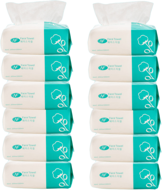 New Face 뉴 페이스 순면100% 일회용 위생 페이스 타올 200x200, 60매, 12개