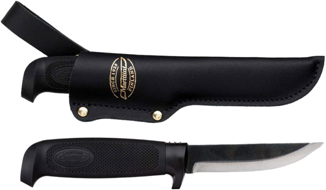 마티니 팀버잭 나이프 휴대용 등산 캠핑 나이프 (레더 쉬스), 1개, 블랙