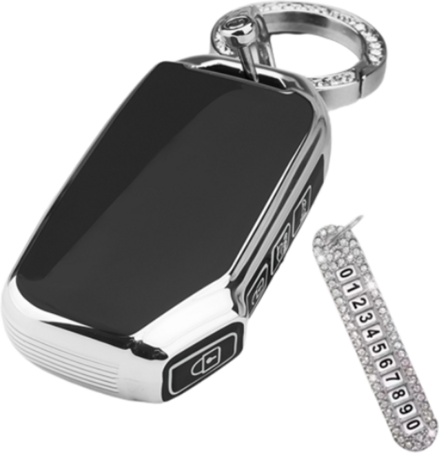 키에티 기아 호환 K5 3세대 셀토스 5버튼 TPU 엣지 키케이스 + 큐빅번호판, 실버_블랙, KN02CH