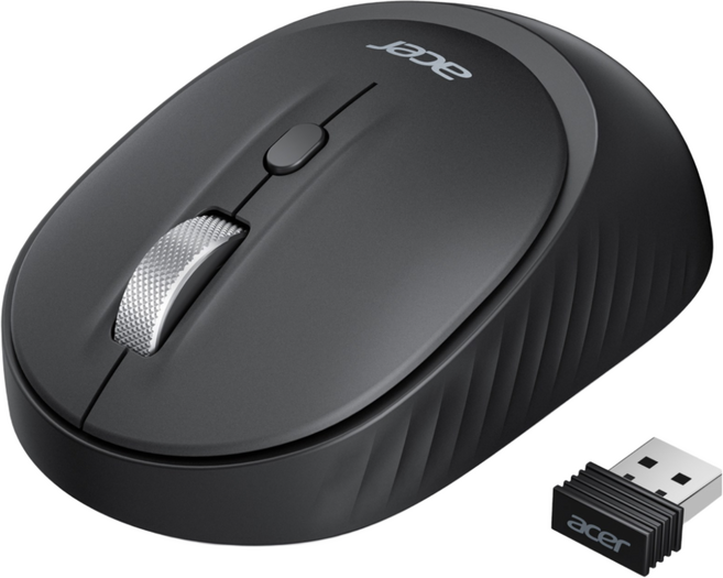 에이서 USB A 2.4G & 블루투스 무선 마우스 3단계 DPI 조절 양손 사용 인체공학 디자인 저소음 자동 절전 모드, 검은색, 타원형