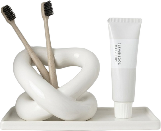 딜라이트홈 하트 세라믹 칫솔꽂이 칫솔홀더 트레이세트 욕실인테리어 오브제, 화이트세트