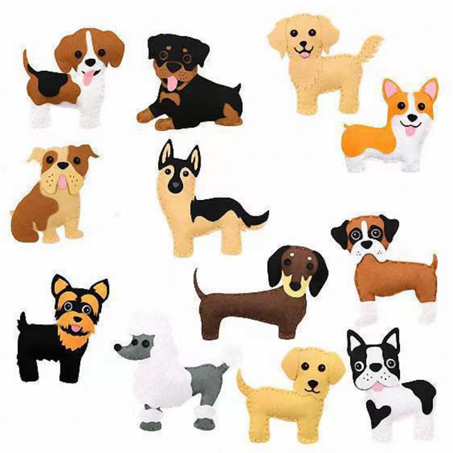 DIY 펠트 바느질 인형 만들기 몬테소리 일상영역, 1세트, 귀여운 강아지들