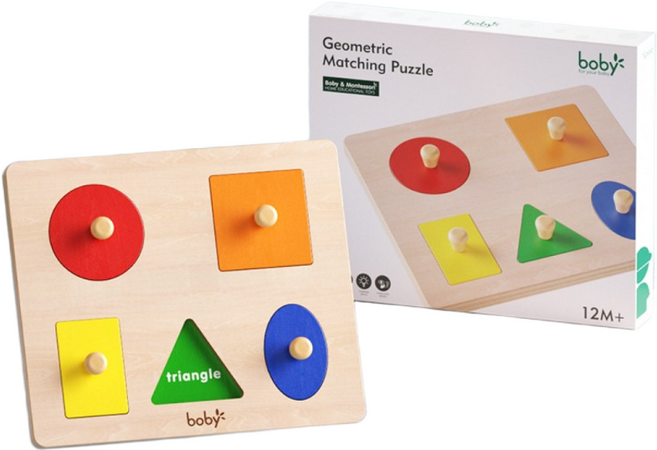 정품 boby 몬테소리 꼭지 퍼즐 원목 교구 도형 모양 매칭 맞추기 베이비 토들러 소근육 발달 원목 장난감, 2) 5가지 모양 매칭 퍼즐, 1개