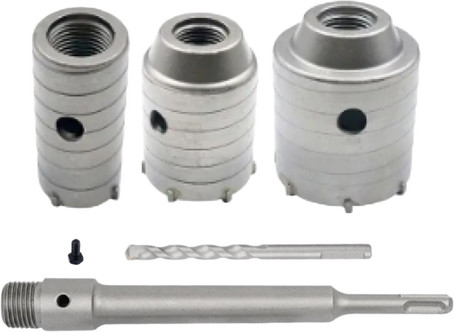 콘크리트 홀쏘 3종세트 30mm 50mm 70mm sds plus 로드(200mm)포함세트 건식 코아 시멘트벽 벽돌 벽 타공 홀커터 에어콘 배관 구멍뚫기, 30mm 50mm 70mm (200mm로드포함), 1개