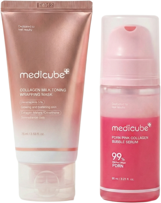 물광치트키 메디큐브 물광마스터 2종 세트(PDRN 버블 세럼+우유 랩핑팩), 1세트