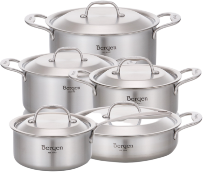 [한일스텐레스] 베르겐 통5중 스텐 냄비 5종 세트(편수 16cm 양수 18cm 20cm 24cm 전골 24cm), 1개