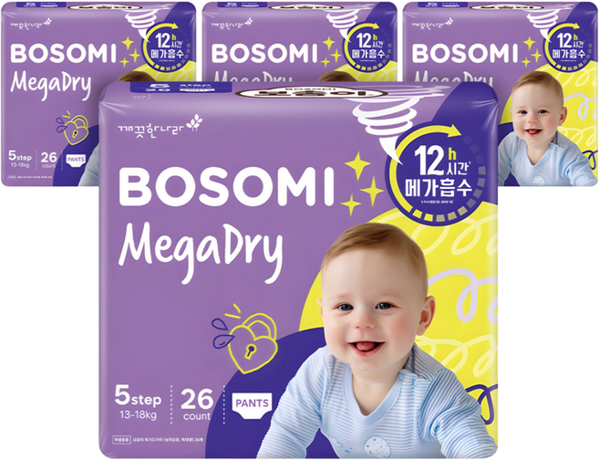 보솜이 메가드라이 팬티형 기저귀 공용, 104매, 5단계