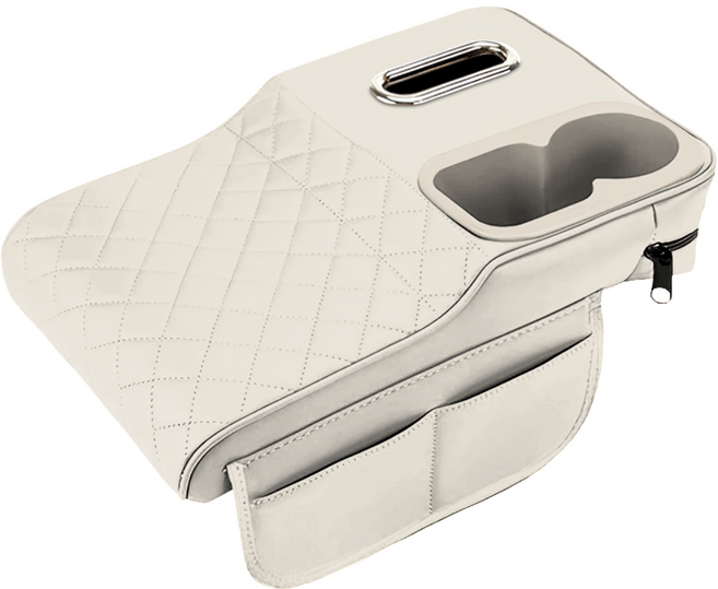 차빛 자동차 콘솔쿠션 팔걸이 수납함 티슈케이스 컵홀더, 1개, 크림화이트