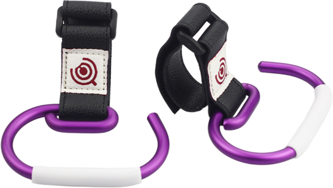 엘스 프리미엄 벨크로 유모차 후크 2개입//알루미늄 합금 업그레이드형, 1세트, 스트랩블랙+후크퍼플