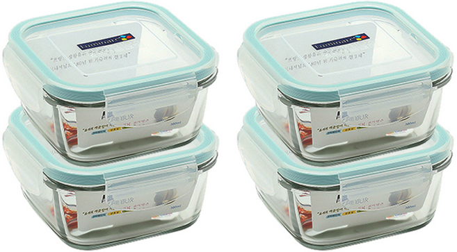 루미낙 퓨어박스 정사각 밀폐용기, 소(380ml)_아쿠아, 4개