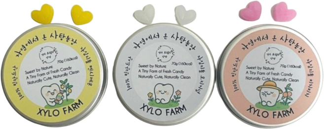 자일로팜 자일리톨 하트 캔디 3가지맛 (오리지널 레몬 복숭아) 자연이 키운 건강한 사탕 무설탕, 3개, 70g