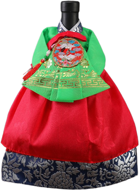 한복 와인커버 술병주머니 와인케이스 외국인선물 인형한복 인테리어소품, 초록색+빨강[실크 치마(두겹)], 1개