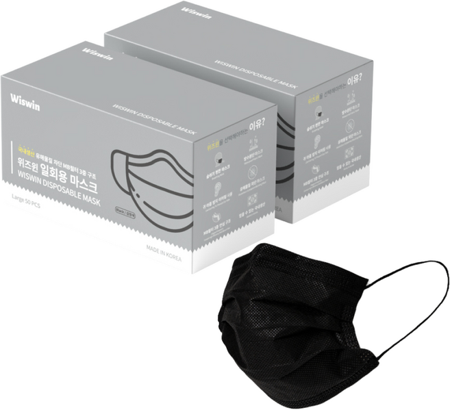 위즈윈 일회용 덴탈마스크, 100매, 1세트, 검정색