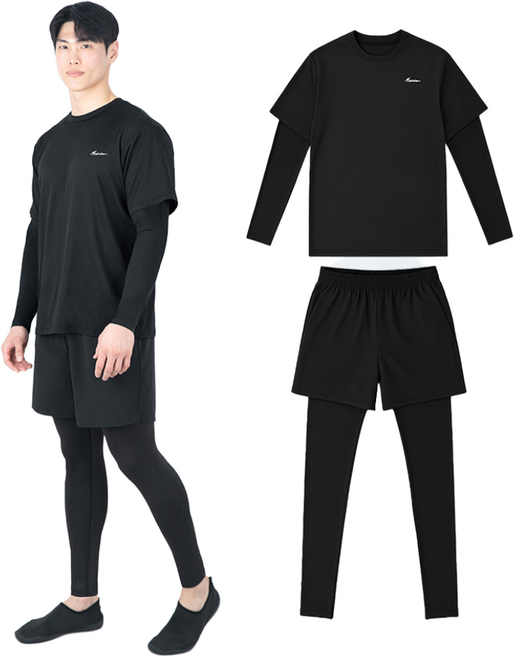 UPF50+/세트가격 오르웨인 올인원 남자 래쉬가드 상하세트 긴팔 반바지 레깅스 수영복