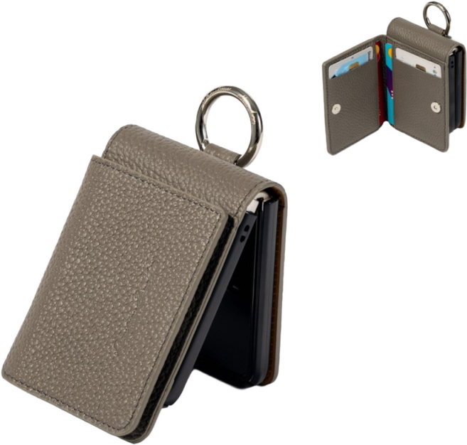 본아띠 갤럭시 Z플립4 아토 토고 슈렁컨 카드포켓 수납 고리 링 천연소가죽 지갑형 케이스