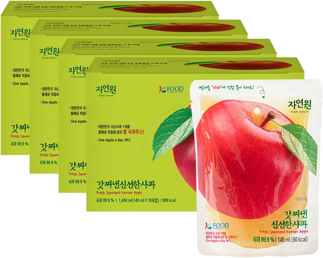 자연원 갓짜낸 신선한 사과주스, 40개, 145ml
