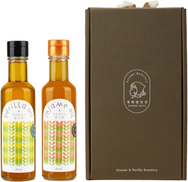 [선물세트] 옥희방앗간 국산 참기름 & 들기름 2구 세트 25년산 햇참기름 햇들기름 상견례 선물 답례품, 1세트, 180ml