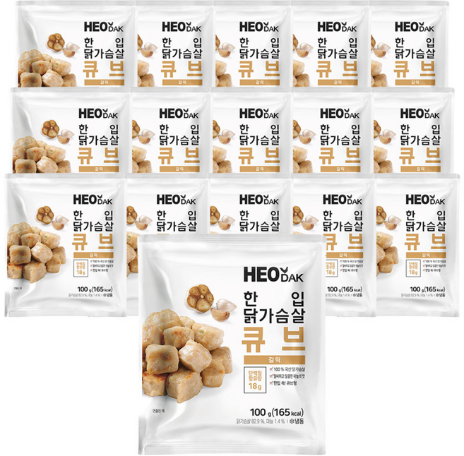 허닭 닭가슴살 한입 큐브 갈릭맛, 16개, 100g