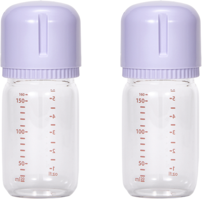 <트윈팩> 안심유리젖병 스페어보틀 (노꼭지) 2P, 2개, 160ml, 라벤더