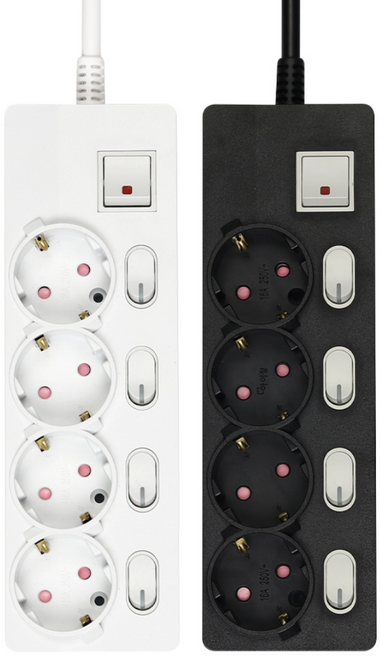 아이정 국산 멀티탭 개별 과부하 4구 안전한멀티탭, 개별 4구 잉크 블랙, 2개, 3m