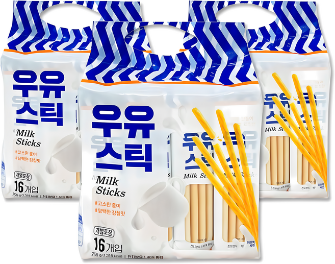 우유 스틱 과자, 256g, 3개