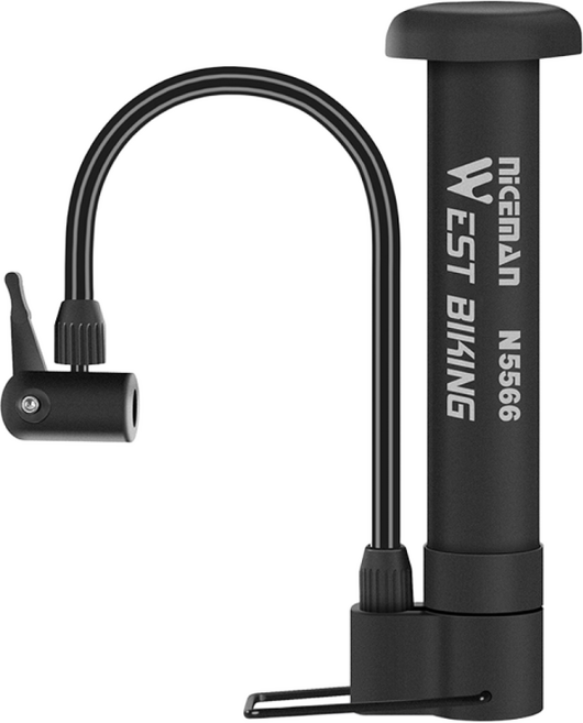 WEST BIKING 미니 휴대용 자전거 공기 펌프 초경량 수동 호스 공기 펌프, 1개, Black