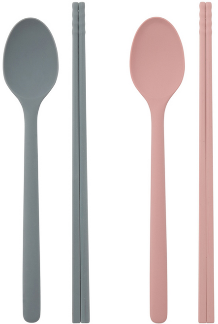 1+1 실리콘 수저세트, 그레이+핑크, 2세트
