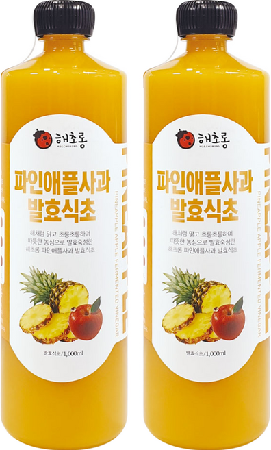 해초롱 파인애플사과식초 초모함유 자연발효식초, 2개, 1L