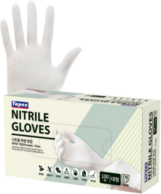테이팩스 니트릴장갑 화이트 100매, 100개, 중(M)