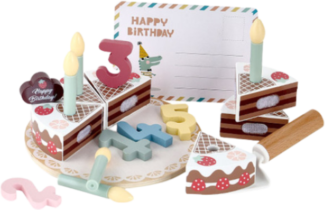 [투키토이] 원목생일케이크 우드 장난감 소꿉놀이 촛불끄기 디저트가게 생일파티, 1개