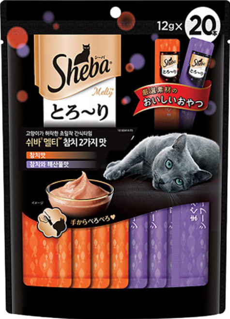 쉬바 멜티 고양이 파우치 간식 닭고기 10p + 닭고기와 흰살생선 10p, 혼합맛(참치/참치와 해산물), 240g, 3세트