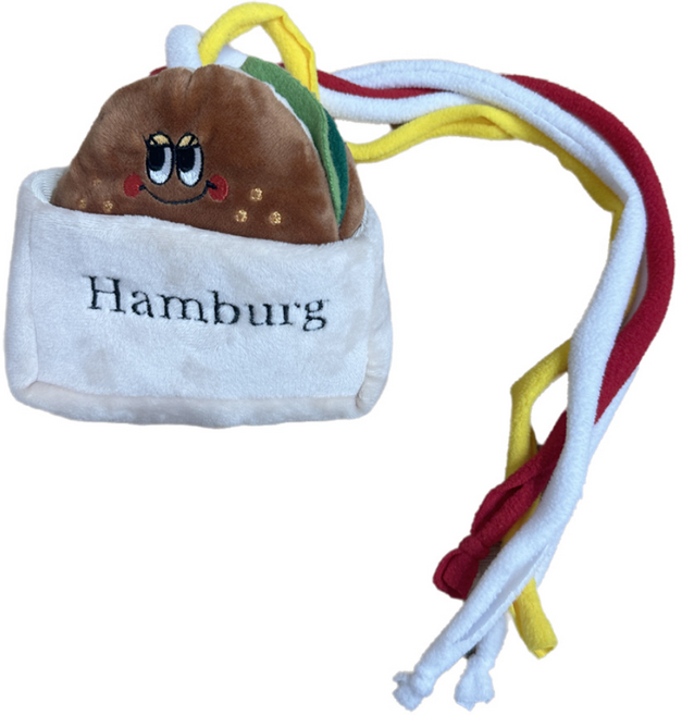 YILUDA 음식 숨길 수 있는 버거 모양 지능형 애완동물 장난감 소리나는 종이 내구성 있는 봉제 장난감 심심풀이로 즐기는 오락 동반자, 1개