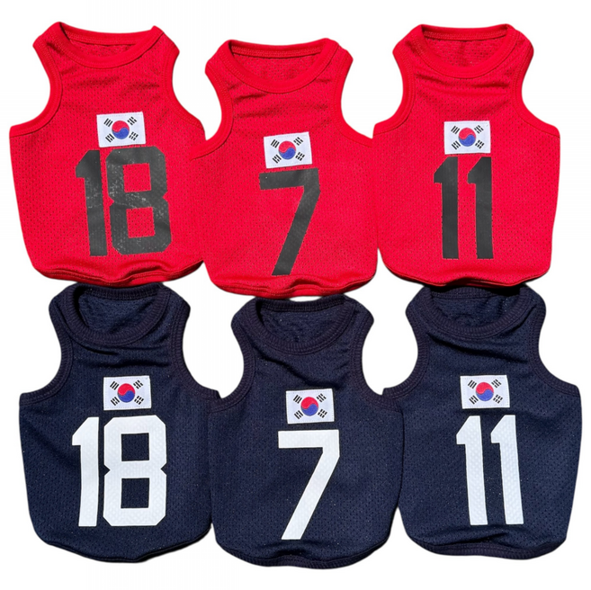 쏭바이펫 강아지 고양이 국가대표축구복 축구유니폼 S-3XL, 1개, 레드 7번