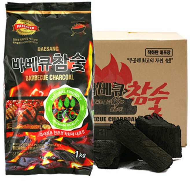 바베큐 참숯 1kg 1박스(12EA/착화제 중량 포함) 숯 차콜 구이용숯 캠핑숯 바베큐용숯 바베큐용 차콜 봉지숯, 12개