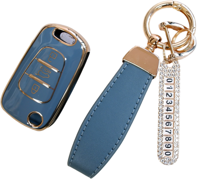 트니르 기아 현대 호환 M타입 폴딩키 케이스 아반떼 K5 K7 모닝 레이 포터 쏘울 tpu 번호판 스트랩 골드라인, 일반오링, 블루