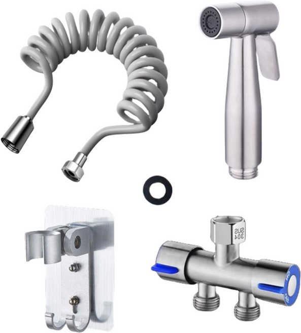 은성 프리미엄 욕실 변기 청소 스프레이건 청소건+스프링호스+밸브+거치대 세트, 실버