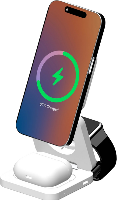 링크로 3in1 맥세이프충전기 무선충전기 핸드폰 아이폰 애플워치 접이식 멀티 고속 거치대, 1개, 매트 화이트