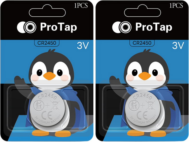 ProTap 대용량 리튬 코인건전지 CR2450, 2개, 1개입