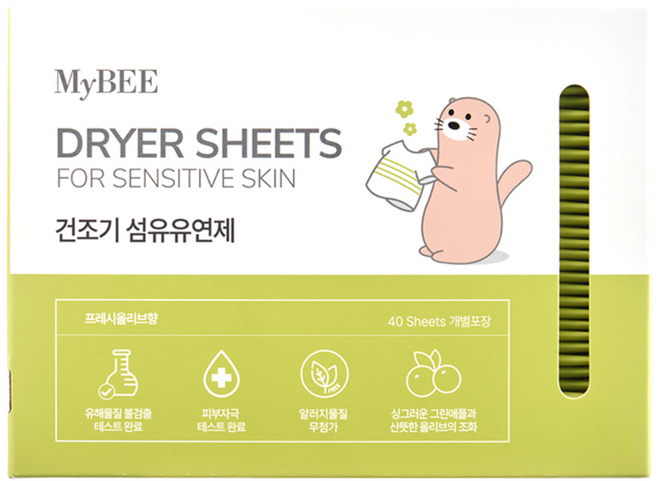 마이비 피부에순한 건조기시트 섬유유연제 프레시올리브향, 1세트, 40매