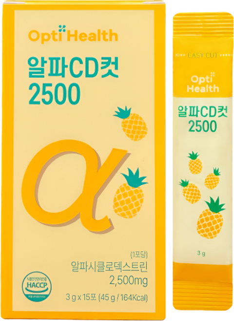 옵티헬스 식약처인증 알파CD 알파씨디 브로멜라인 브로멜린 파인애플 효소 2500 컷, 1박스, 15회분