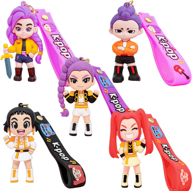 케데헌 굿즈 데몬헌터스 헌트릭스 미니 피규어 실리콘 키링, 5개, 선물