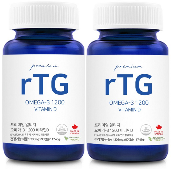 캐나다 rTG오메가3 1200 비타민D 알티지, 2개, 117.45g