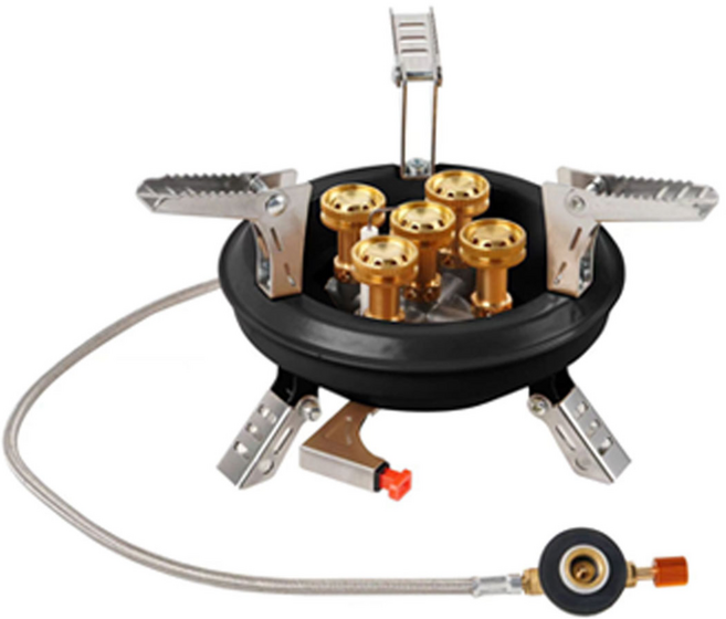 캠핑 버너 5구 스토브 5성 캠핑용 휴대용 고화력 강염 버너, 1개, 블랙