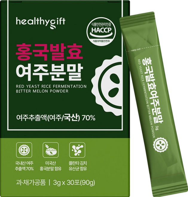 [런칭 특가] 홍국 발효 여주 분말 스틱 식약처 HACCP 인증, 90g, 1개