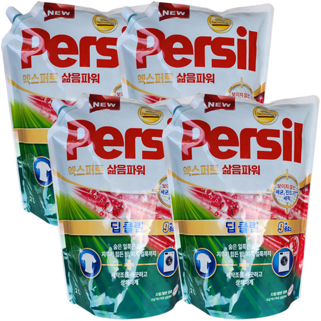 퍼실 엑스퍼트 삶음파워 겸용 액상세제 리필, 2L, 4개