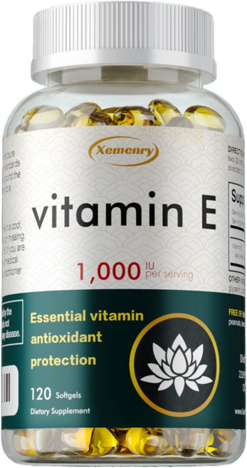 비타민 E 캡슐 1000IU - 머리카락 피부 손톱 얼굴 건강 면역 지원, 3개, 120정