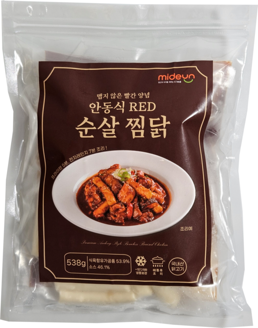 5분조리 안동식 순살 찜닭(RED) 맵지않은 빨간양념 밀키트, 4개, 538g