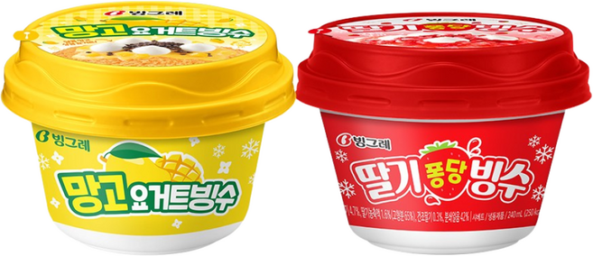 빙그레 아이스크림 빙수 2종 혼합(망고요거트6+딸기퐁당6) 총 12개, 12개입, 240ml