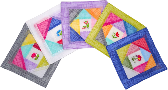 한국민예사 전통 모시 조각보 자수 컵받침 5조 세트 코스타 외국인선물, 1개, 랜덤색상