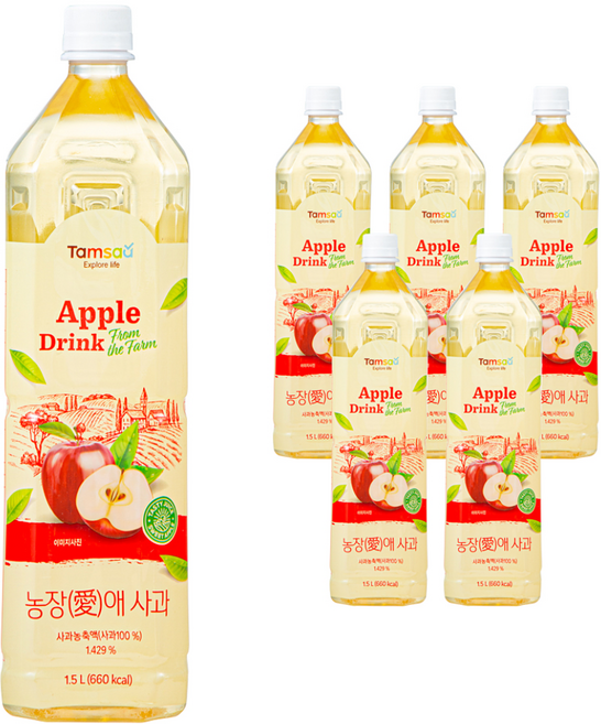 탐사 농장(愛)애 사과 주스, 1.5L, 6개